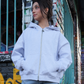 "EMINENT" Boxy Fit Zip Hoodie (Light Heather Grey)